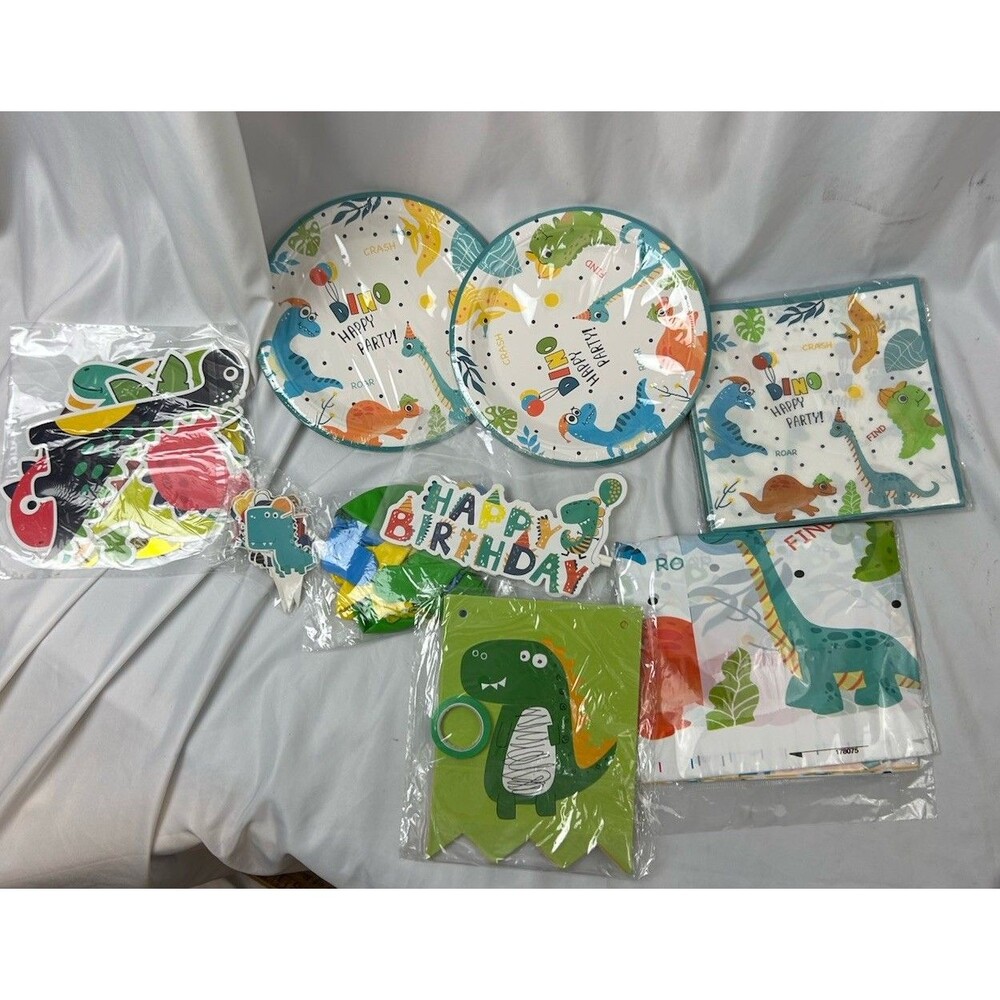DINO Birthday Party Supplies Plates Napkins Decor Etc For 20 Kids